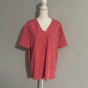 Figs Coral V-Neck Short Sleeve Top